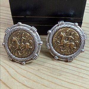 Gold and Silver Coin Medallion Earrings - Women's Jewelry vintage